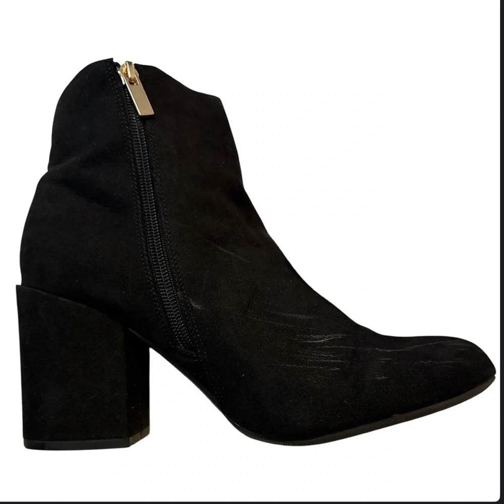 🔵 Fashion Nova Black Suede Block Heel Ankle Booties Size 9